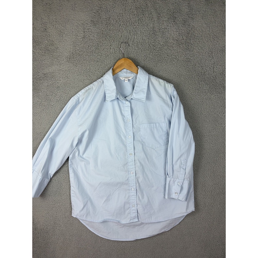 Liverpool Shirt Womens Large Blue Solid Button Up Long Sleeve Casual Relaxed Fit